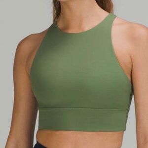 Lululemon Women Energy Tough Bra Laurel Green Mid Support High Neck Longline 10